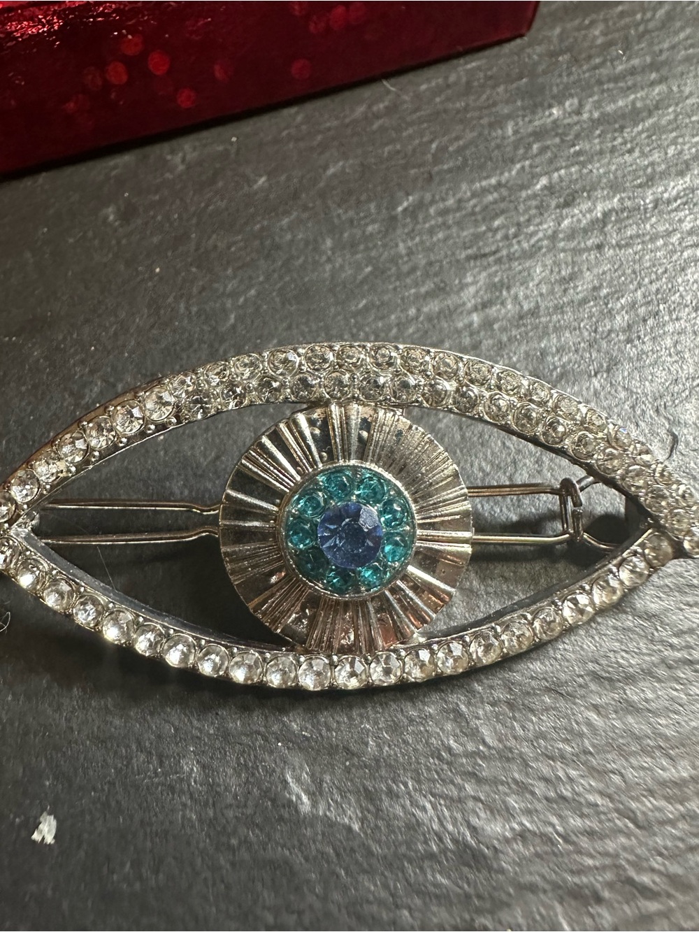 Spiritual Protection Duo: Pavé All-Seeing Eye Hair Barrette & Jeweled Hamsa Ring - Picture 4 of 6